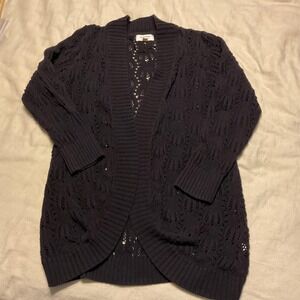 Sonoma Cardigan Sweater Womens XLargeBlack Open Front Crochet Knit Short Sleeve